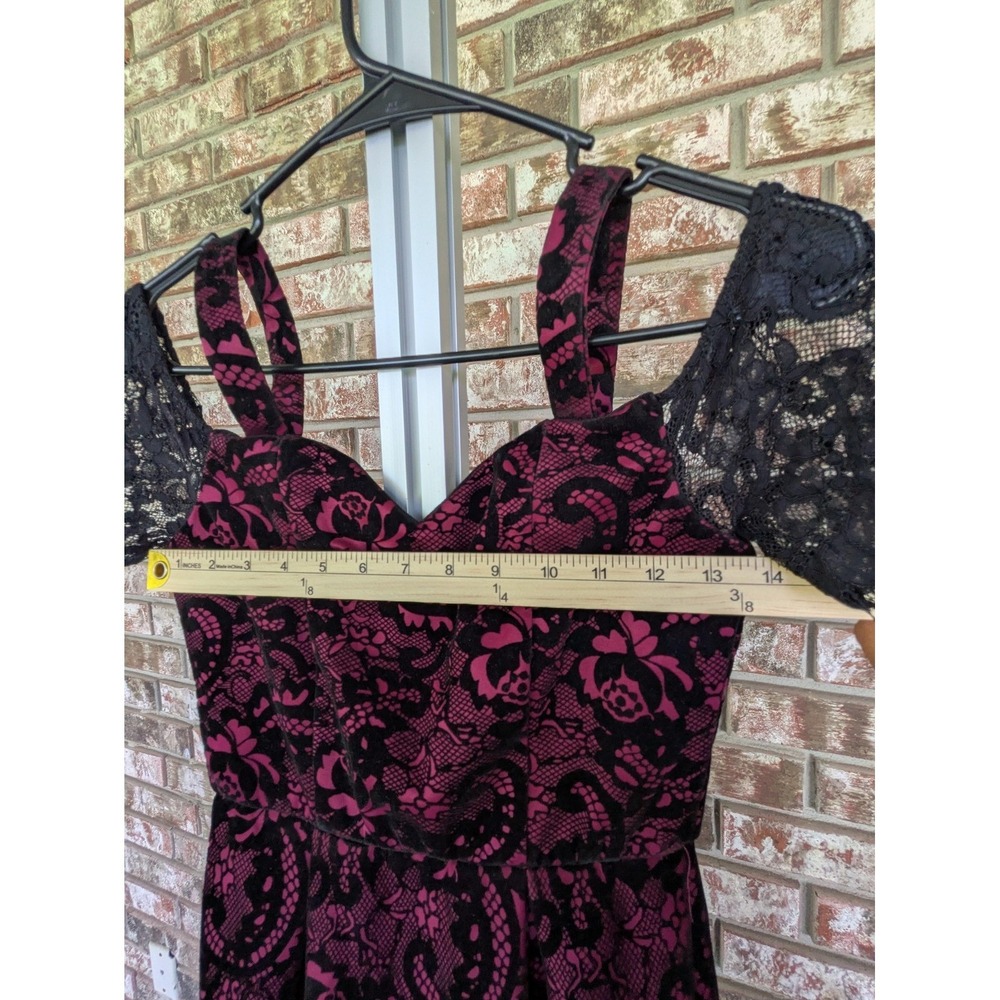 Black Pink Lace Cold Shoulder Fit & Flare Dress Goth Coquette Party Romantic - Picture 11 of 12